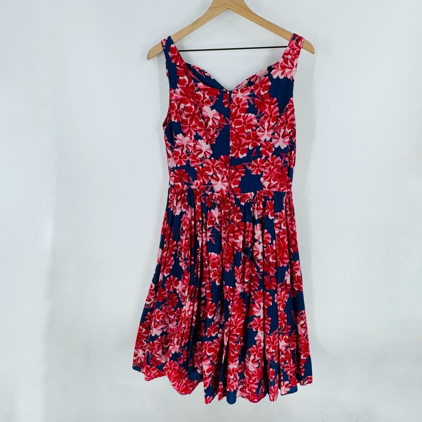Aryeh Tropical Floral A-Line Cotton Sundress‎ Red Navy Back Zip Size M Medium