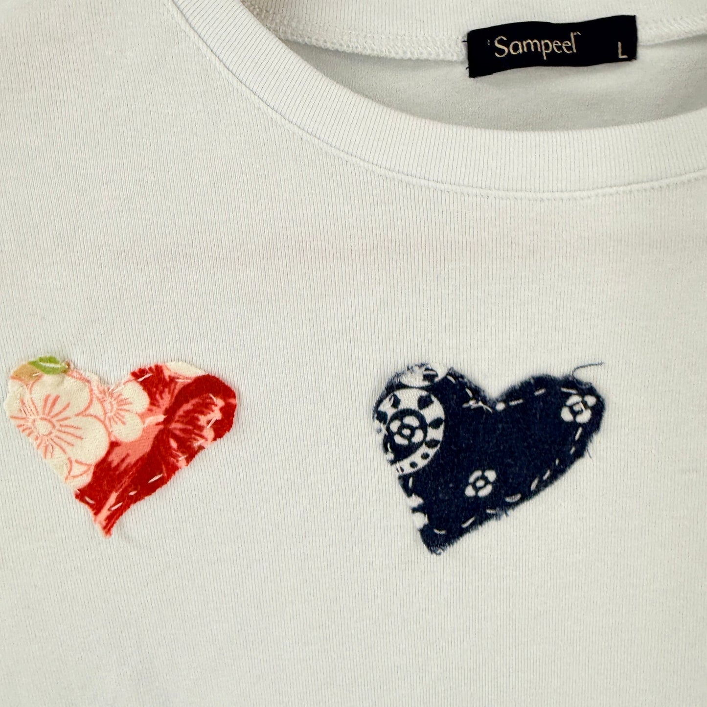 Patriotic Heart Baby Tee White Cropped Knit Top Red Blue Americana Small