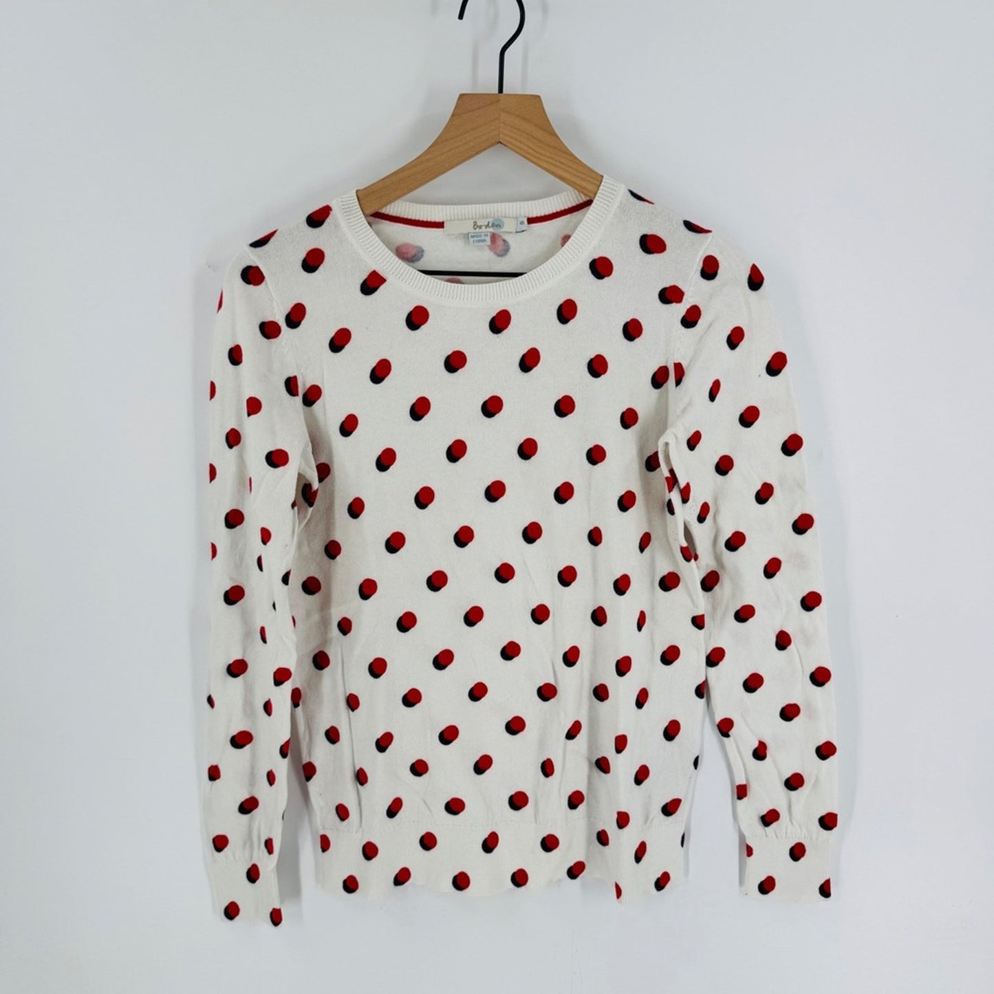 Boden Polka White Red Blue Polka Dot Lightweight Sweater Size S Patriotic Preppy