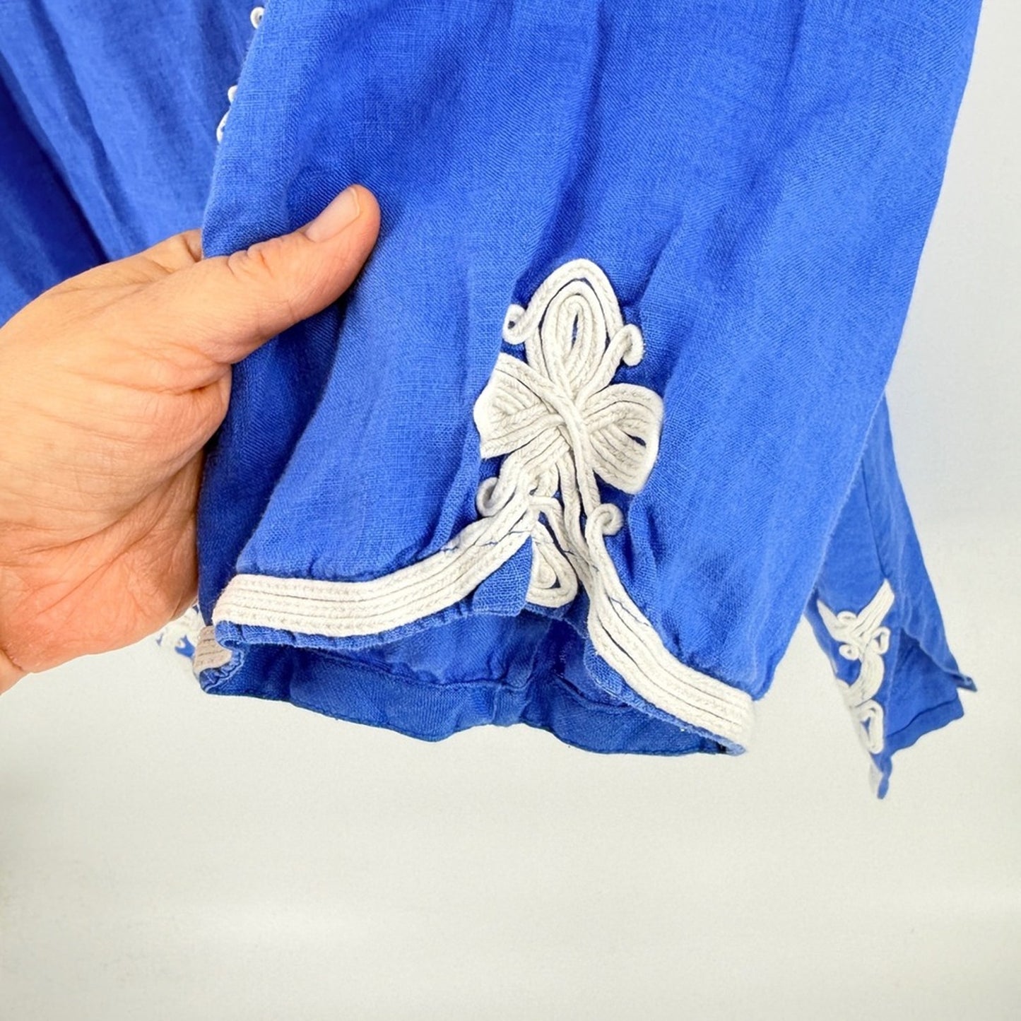 Charter Club Tunic Blue Plus Size 1X Embroidered V-Neck Coastal Boho Cover-Up