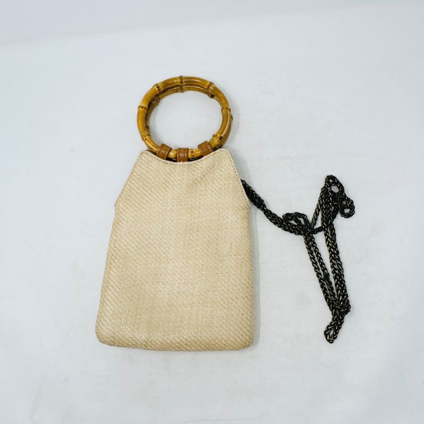 Lulus Small Woven Straw Beige Handbag Bamboo Ring Handle Boho Crossbody Bag Boho