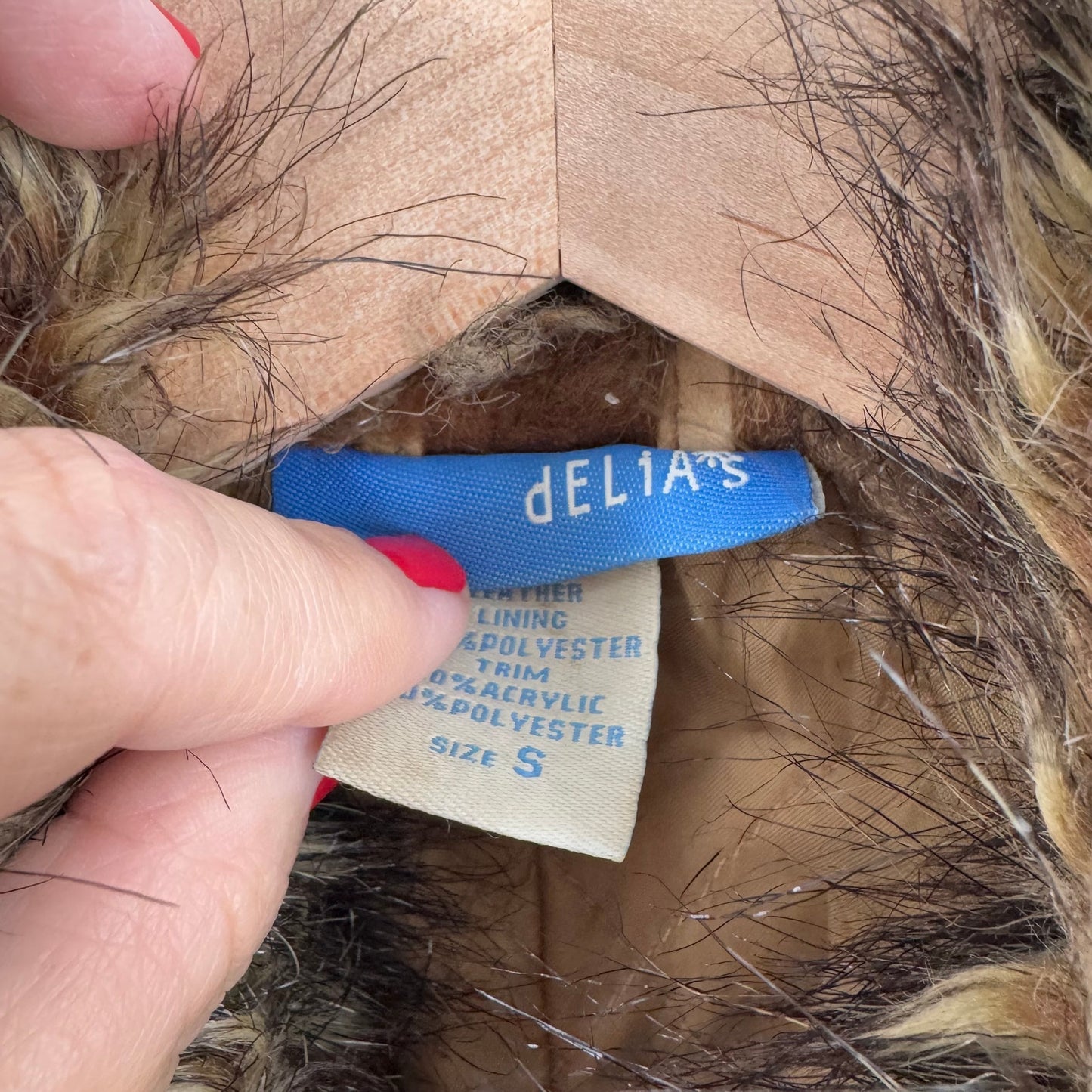 Vintage Delia’s Suede Faux Fur Penny Lane Coat Camel Brown Size S Small