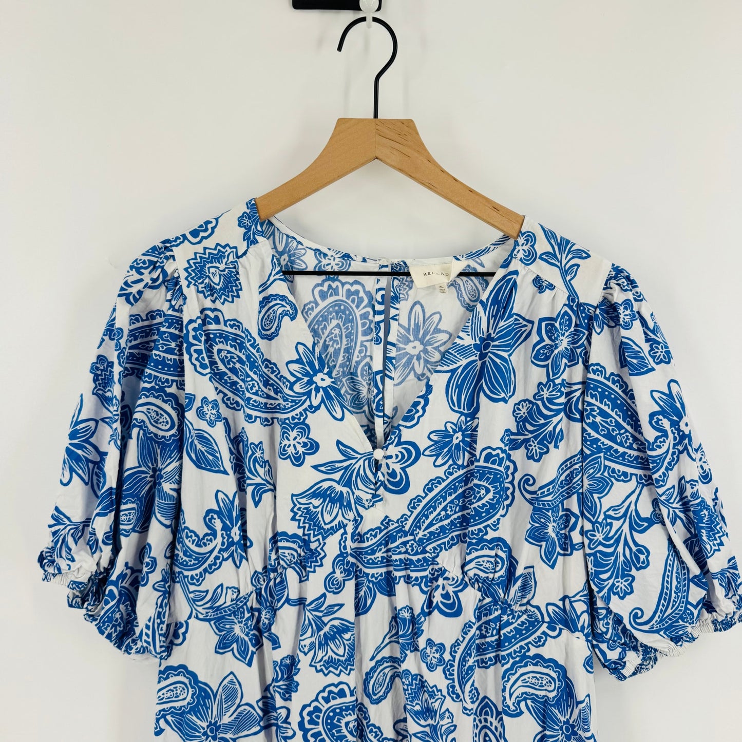 Melloday Paisley Floral Puff Sleeve Mini Dress Elegant Vacation Size XL