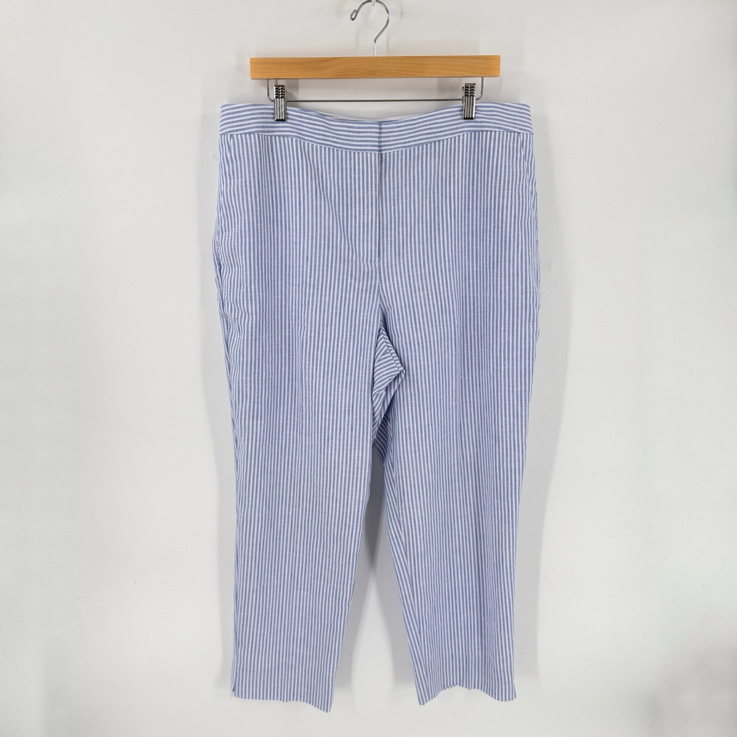 Talbots Linen Blend Crop Pants Blue White Stripe Size 16 Coastal Summer