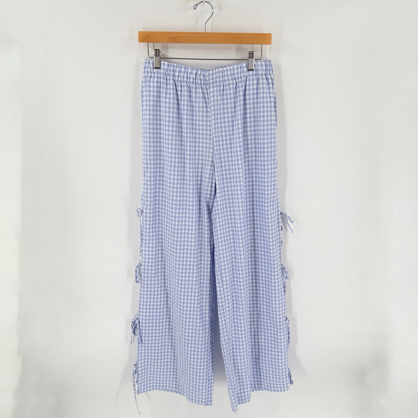 Sincerely Jules Gingham Wide Leg Pants Blue White Large NWT Coastal Cottage